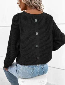 Casual Button Cotton Sleeve Sweater