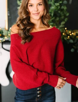 All On You Red Off Shoulder Sweater