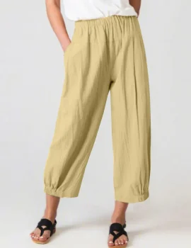 Casual Plain Wide Leg Drop Crotch Cropped Pants