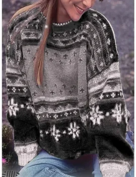 Printed Stitching Round Neck Sweater