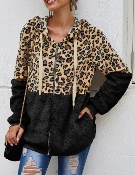 Leopard Print Hooded Plush Coat