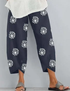 Dandelion Print Straight Crop Pants