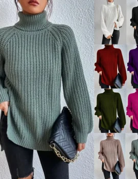 Black Friday Sale – 49% off🍀Cotton Turtleneck Raglan Sleeve Split Hem Sweater