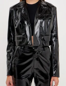 Cropped Faux Leather Jacket