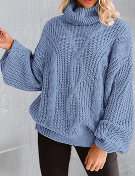 Women’s Long Sleeve Turtleneck Chunky Knit Loose Sweater