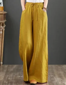 Plain Drawstring Elastic Waist Wide Leg Pants