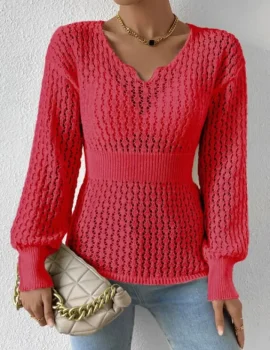 Pointelle Knit Drop Shoulder Sweater