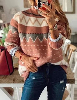 Long Sleeve Round Neck Color Contrast Stitching Sweater