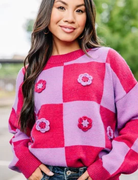 All For You Raspberry Purple Floral Sweater