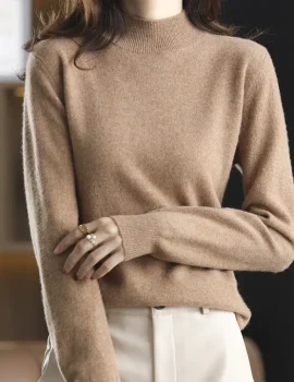 Solid Half Turtleneck Thickened Knit Sweater