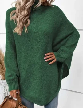 Solid Turtleneck Batwing Sleeve Sweater