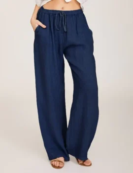 Plus Size Cotton and Linen Solid Casual Pants