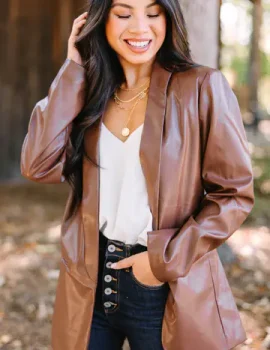 You’ve Got It Brown Faux Leather Blazer