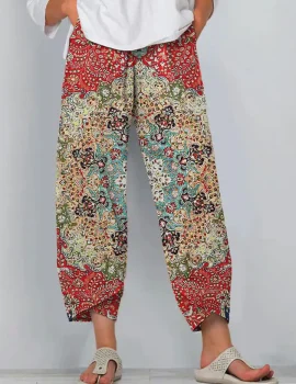 Women Ethnic Print Slant Pocket Casual Pants