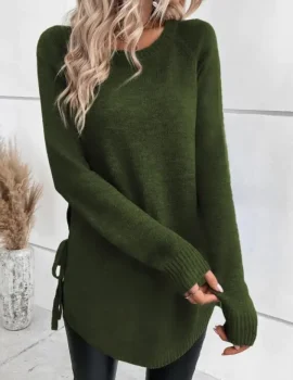 Raglan Sleeve Knot Side Sweater