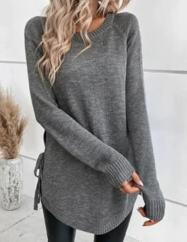 Raglan Sleeve Knot Side Sweater