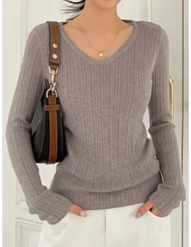 Solid V Neck Sweater