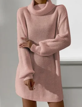 Cowl Neck Drop Shoulder Sweater Dress Without Belt