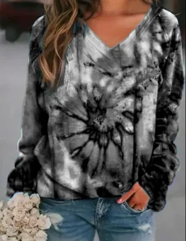 Ombre V Neck Cotton-Blend Sweatshirts