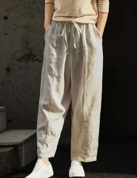 Elastic Waist Ruffle Trim Straight Leg Pants