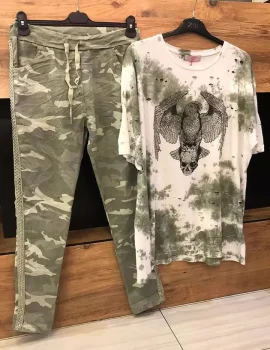 Camouflage Eagle Print Casual Women Two-piece Set