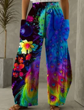 Women’s Peacock Print Loose Pants