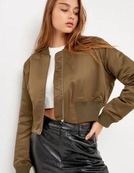 Cropped Satin Effect Bomber Jacket