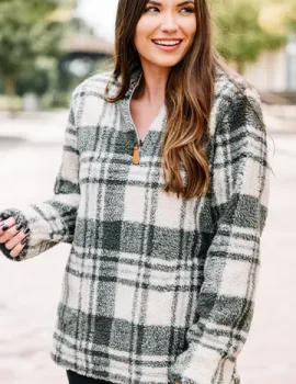 This Is The Move Olive Green Plaid Pullover