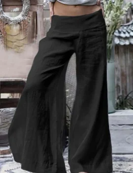 Women’s Casual Pure Color Wide Leg Cotton Pants