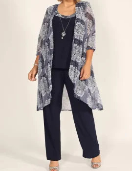 Three-Piece Suit Of Round Neck Printed Vest And Jacket With Trousers