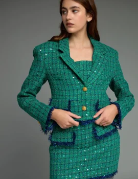 Premium Cropped Sequin Tweed Jacket