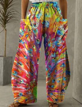 Women’s Peacock Print Loose Pants