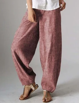 Solid Color Casual Plain Linen Pants