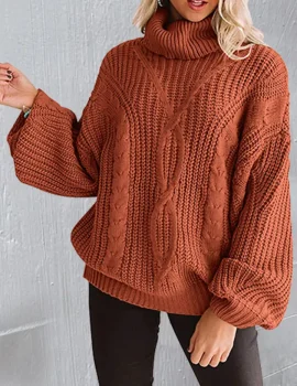 Women’s Long Sleeve Turtleneck Chunky Knit Loose Sweater