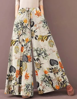 Floral Print Drawstring Casual Wide Leg Pants