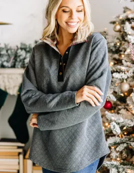 Out And About Charcoal Gray Quilted Pullover