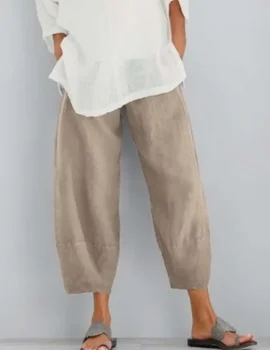 Straight Pockets High Waist Cotton Blends Pants