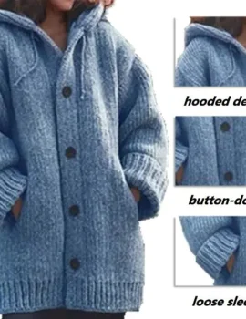 Button Down Hooded Knitted Sweater