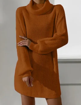 Cowl Neck Drop Shoulder Sweater Dress Without Belt