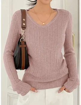 Solid V Neck Sweater