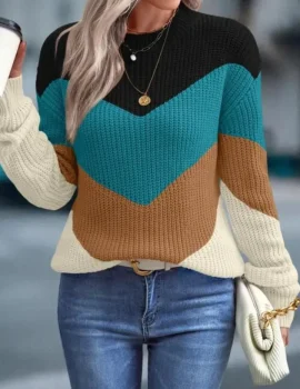 Color Block Pattern Drop Shoulder Sweater