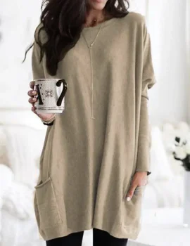 Casual Pocket Long Sleeve Round Neck T-Shirt