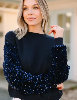 Don’t Think Twice Navy Blue Sequin Sweater