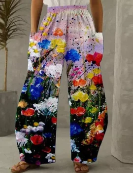 Elastic Waist Allover Print Wide Leg Pants