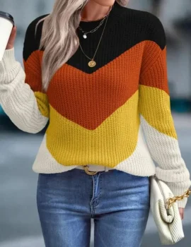 Color Block Pattern Drop Shoulder Sweater