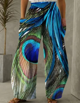 Women’s Peacock Print Loose Pants