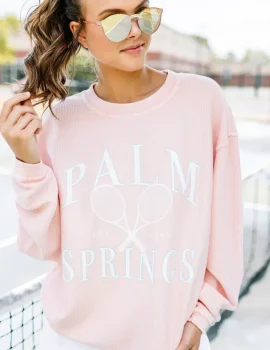 Palm Springs Tennis Blush Pink Corded Graphic Sweatshirt