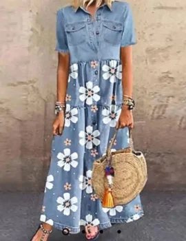 Pocket Front Blouse Floral Twofer Maxi Dress