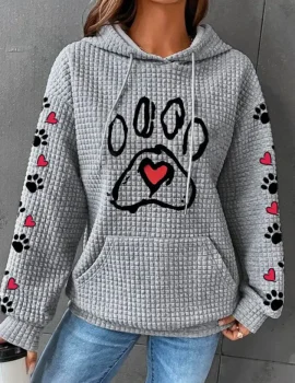 Women’s Dog Paw Print Love Waffle Hooded Sweatshirt