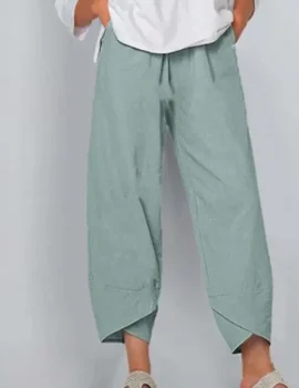 Solid Crop Pocket Side Casual Pants